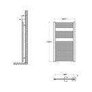 Technical drawing of tall heated towel radiator