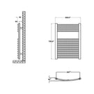 Technical drawing of heated towel rail radiator.
