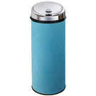 Light blue cylindrical countertop bin with a silver lid