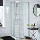 Bathroom with glass shower cabin and sink