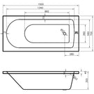 Bathtub technical diagram with front view sizes