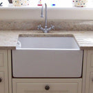 White farmhouse apron-front double basin sink