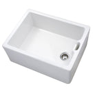 White ceramic rectangular sink with a single drain.