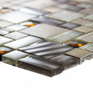 Brown, Caramel & Beige Glass & Brushed Steel Mosaic Wall Tiles Sheet 8mm