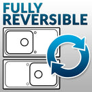 Diagram of a fully reversible double-basin kitchen sink.