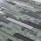 Textured Grey, Khaki Crackled Glass & Stone Mosaic Wall Tiles Sheet 8mm