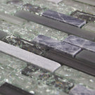 Textured Grey, Khaki Crackled Glass & Stone Mosaic Wall Tiles Sheet 8mm