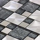 Textured Grey Glass & Brushed Steel Mix Mosaic Wall Tiles Sheet 8mm