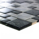 Grey Glass, Brushed Steel & Stone Mosaic Wall Tiles Sheet 8mm