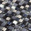 Black, Grey & Diamond Glass, Stone & Steel Mosaic Wall Tiles Sheet 8mm