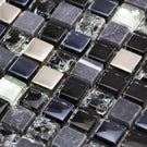 Black, Grey & Diamond Glass, Stone & Steel Mosaic Wall Tiles Sheet 8mm