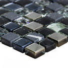 Black, Grey & Diamond Glass, Stone & Steel Mosaic Wall Tiles Sheet 8mm