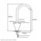Technical diagram of a high-arc single-handle faucet.