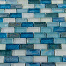 Textured Aqua, Blue & Pearl Iridescent Glass Mosaic Wall Tiles Sheet 8mm