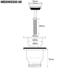 Technical drawing of tall chrome faucet design