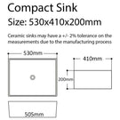 Technical diagram of a compact single-basin sink.