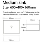 Medium sink specification drawing with dimensions.