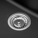 White ceramic double bowl kitchen sink with overflow outlets