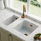 Double-basin white farmhouse kitchen sink