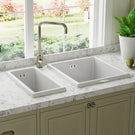 Double bowl white ceramic farmhouse kitchen sink