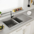 Stainless steel double bowl kitchen sink with chrome mixer tap