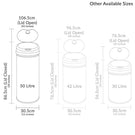 Technical diagram of water filter cartridge sizes