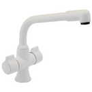 Wall-mounted white dual handle kitchen sink tap