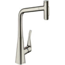 hansgrohe-metris-select-m71-brushed-steel-pullout-kitchen-sink-tap-73820800-