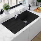 Double-basin black granite undermount kitchen sink