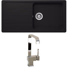 Black granite double-basin sink with drains