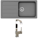 Double-basin granite sink with chrome faucet