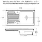 Technical drawing of farmhouse sink dimensions