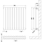 Line drawing of radiator with side view details