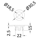 Technical drawing of round sink bowl dimensions