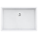 Rectangular white ceramic bathroom sink with drain.