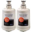 Pair of soap dispensers with black pump tops and labels.