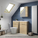 Bathroom with oak vanity unit and skylight window
