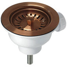 Bronze-toned kitchen sink drain and strainer basket.