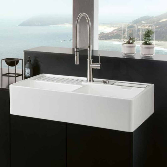 Modern bathroom vanity with countertop basin