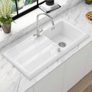 White undermount sink with chrome faucet