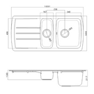 Technical drawing of double bowl kitchen sink