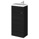 Compact black vanity unit with sink and storage