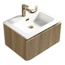 Compact oak wall-hung vanity with white basin