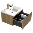 Black vanity unit with white rectangular basin