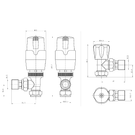 Technical drawing of angled radiator valves set