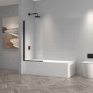 Minimalist bathroom with glass shower enclosure