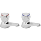 Pair of chrome basin pillar taps with round base