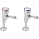 Pair of chrome wall-mounted bathroom bib taps
