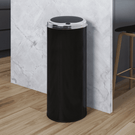 Black cylindrical kitchen bin with steel lid