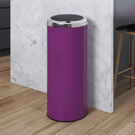 Purple cylindrical kitchen bin with steel lid